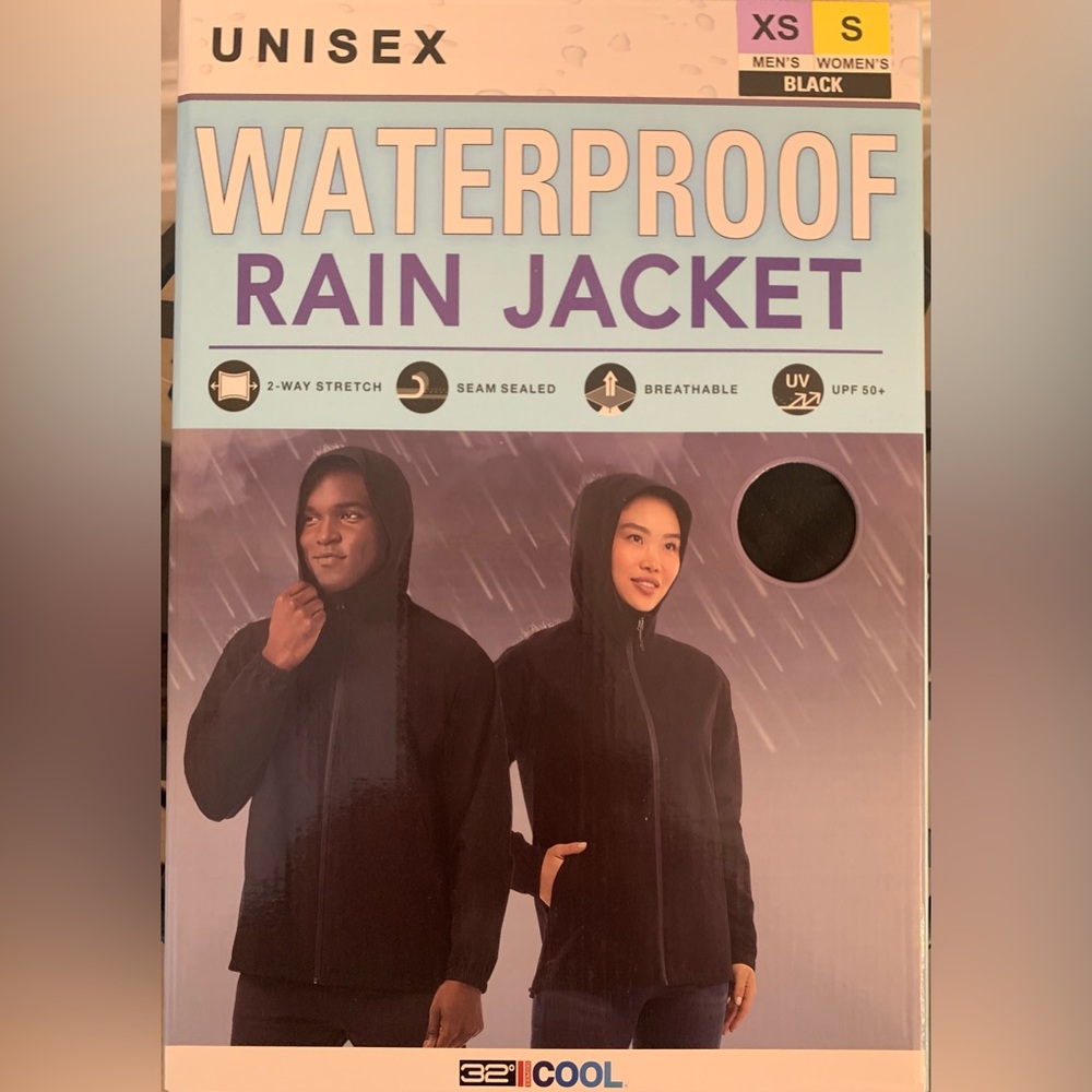 32 Degrees Cool Waterproof Rain Jacket , Unisex, XS(Men)/ S (Women), Black